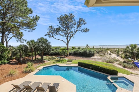 Beautiful Pool and Ocean Views from Covered Deck at 7 Brown Pelican