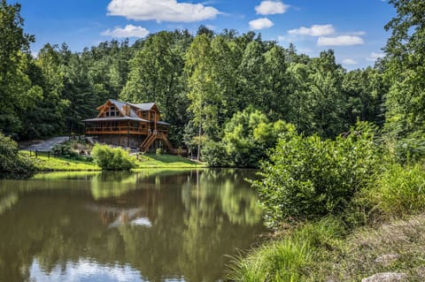 Perfect Day for fishing! this is the view of the pond in front of the cabin.