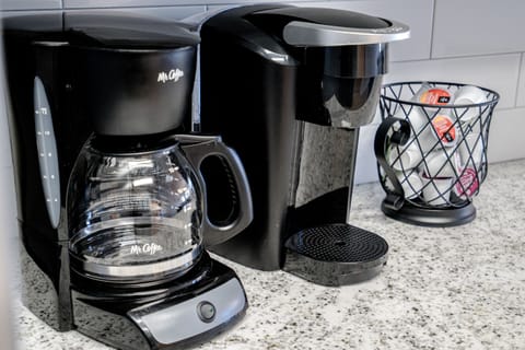 Keurig and drip coffee pot with coffee and tea to get you started.