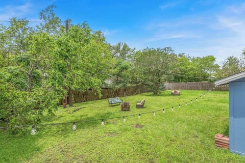 Outdoor string lights are strung between each cottage to ensure ample light for gathering in the evening 