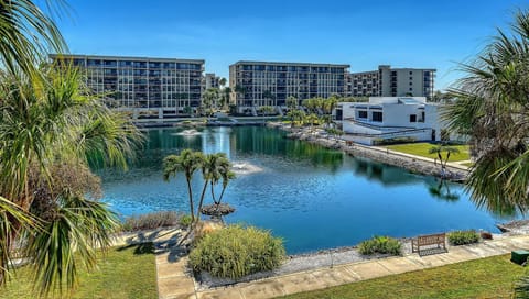 Serene waterfront view with lush tropical landscaping