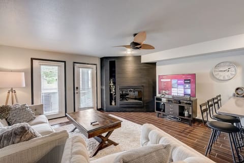 Living room.  Fireplace is locked from use due to local legislation.