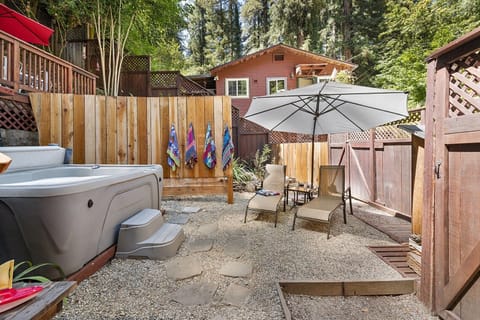 Hang up your robe or hot tub towel and jump into the hot tub.