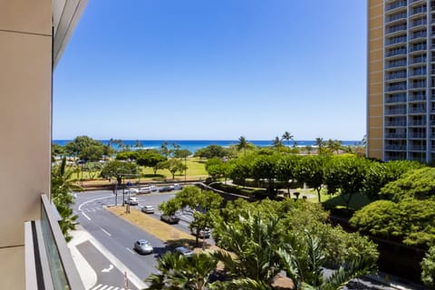 View - Another view from the lanai over-looking the greenery of Ala Moana Beach Park and the ocean.