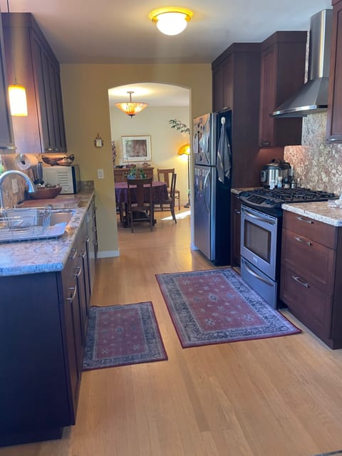 The gorgeous kitchen is equipped by, and for, a chef.