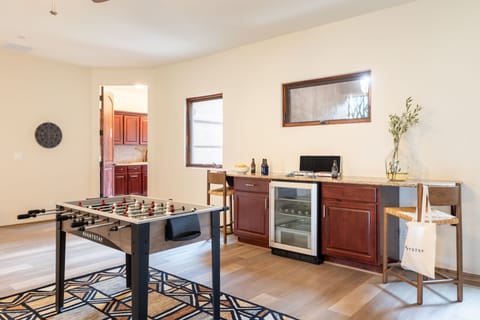Wet bar and foosball.