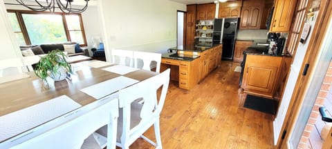 Large kitchen with plenty of seating. 