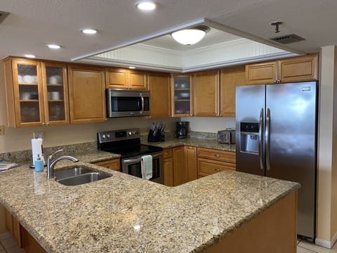 The kitchen is fully stocked w/ everything you need to make a home-cooked meal.