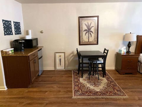Coffee nook with single-serve Keurig coffee maker - we supply coffee and tea! - microwave, small refrigerator and dinette set...