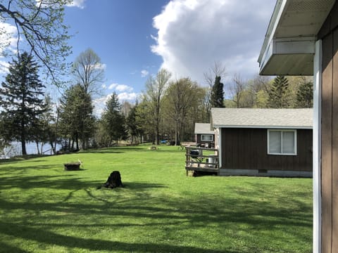 View from the porch on Cabin 1 showing all three cabins in a row