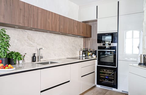 New Neff oven, Bosch microwave, Le Chai wine fridge, large fridge/freezer