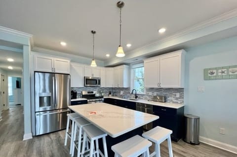 The open-concept kitchen and dining area
