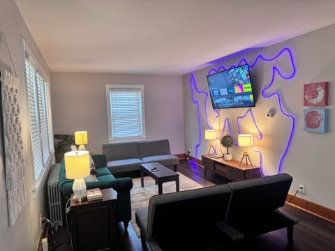 First floor apartment living room with two futons for flexible sleeping