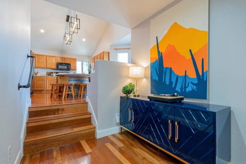 Fun artwork is displayed throughout this stylish home.