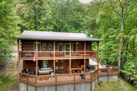 Two-story cabin with wrap-around decks.