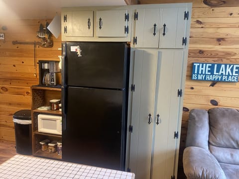 Coffee bar, fridge and food storage pantry
