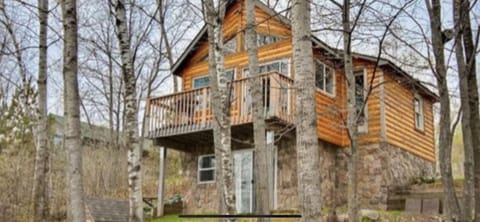 Lake side of cabin, deck with a view!