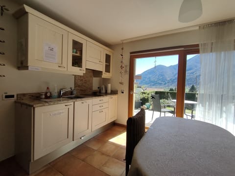 Kitchen area with a gorgeous view of the valley and mountains