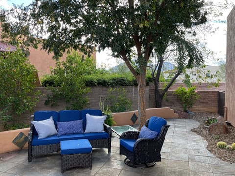 outdoor furniture chosen for your comfort.  Enjoy our outdoor fireplace. 