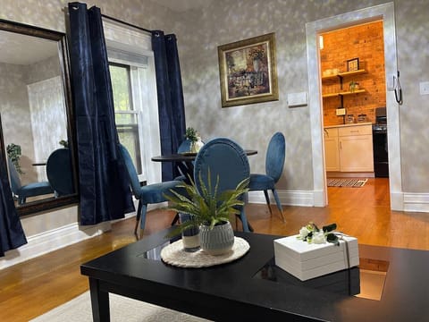 Lighting from a beautiful crystal chandelier/paddle fan