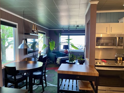 From kitchen into dining & living areas