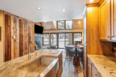 Large fully stocked kitchen.