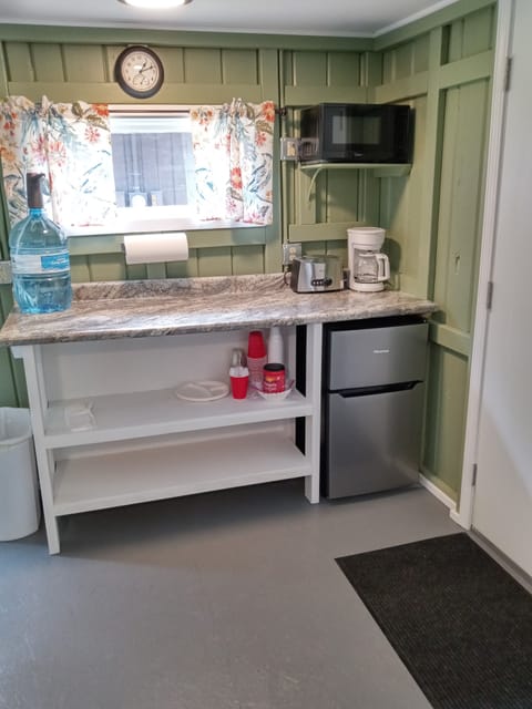 Kitchenette. Small refrigerator/freezer, microwave, coffee maker and toaster