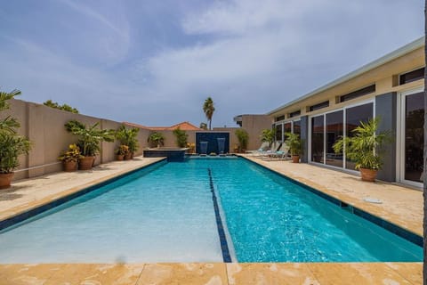 We have a large pool that can hold eight people.