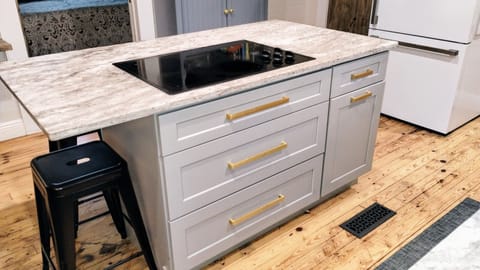 Built in trash pullout, pots & pans drawers