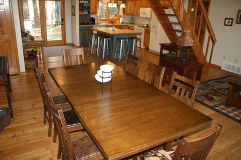 large dining room table - seats 8; plus seating for 5 around island