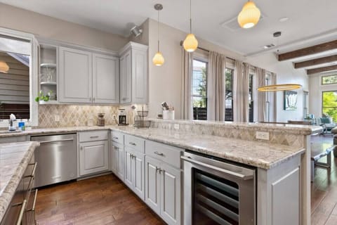 Built in wine fridge in massive kitchen.  Coffee and coffee makers provided to make you feel right at home.