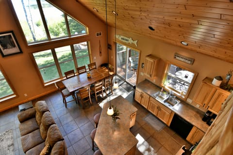 The open floor plan on the first floor is the perfect spot for the family to plan the day ahead