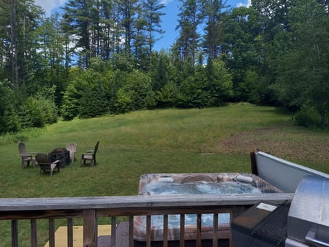 6 person hot tub, backyard with firepit