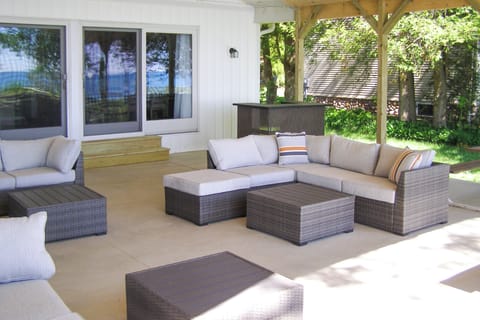 Covered Patio (Updated 2024) | Lounge Seating | Lake Views | Outdoor Dining