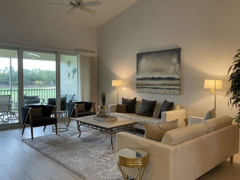 Relax in our beautiful and comfortable,  living room with views of the course
