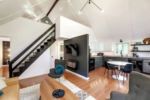 This modern, boho-chic chalet has been recently renovated and has an airy vibe.