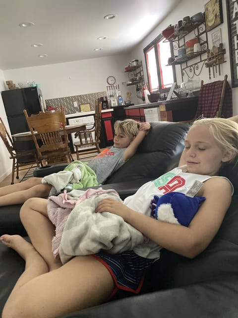 Our grandkids relaxing while we clean 😍