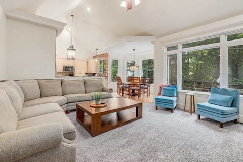 Our living room is complete with a comfy couch, two lounge chairs, an easy-to-use remote-controlled fireplace, a 55-inch Samsung TV and Sonos sound system, this is the perfect place to curl up with a good book and a cup of coffee.