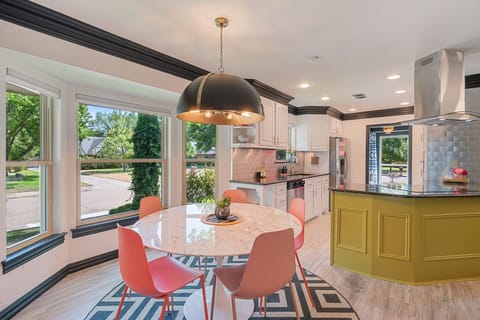 This informal dining space is plain fun and has plenty of natural light!