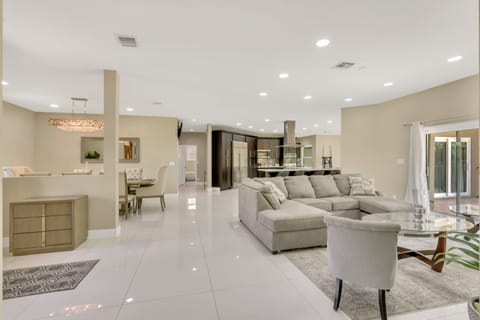 LED ceiling lights illuminate the entirety of the home