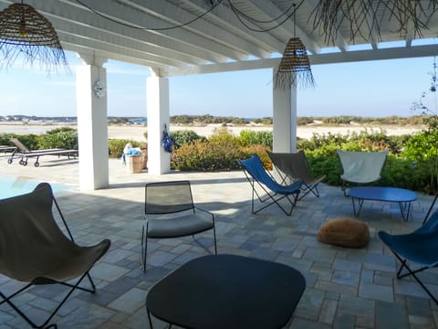 Outdoor seating and dining areas