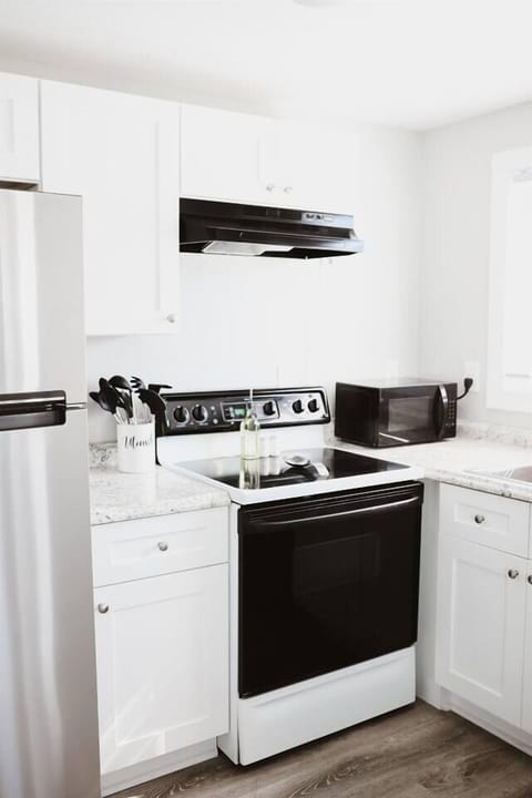 Well stocked kitchen with amenities to get your stay started (paper towels, hand soap, dish soap, sponge, and more)