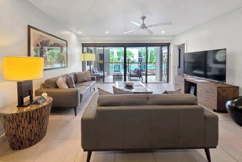 Gather in the living area and enjoy streaming services on the TV with your group.