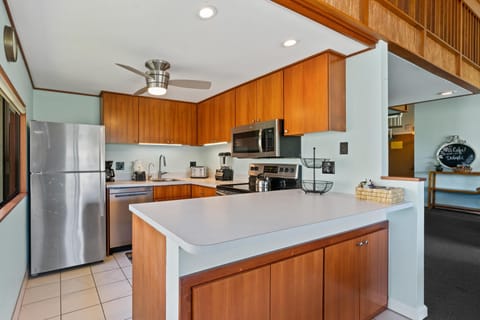 Kitchen situated in a great place to allow for conversation whil