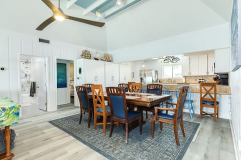 Easily serve homecooked meals from the adjacent kitchen