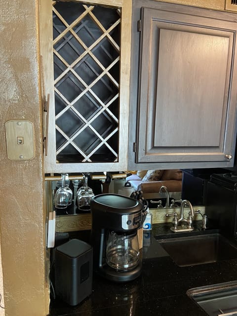 Kitchen with coffee pot, toaster oven and Instant Pot