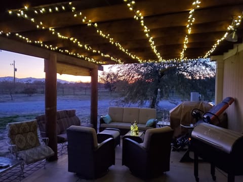 Lighted patio for enjoying the evening outdoors.