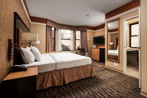 Stretch out in an extra-spacious room with easy bathroom access.