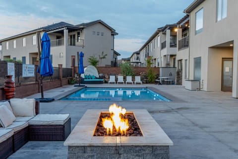 Backyard fire pit and pool 
