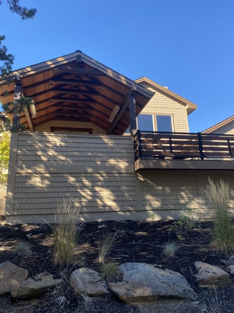 Large heated outdoor dining area.